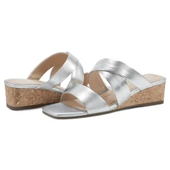 Easy Spirit Becky Wedge Sandals SilverLeather
