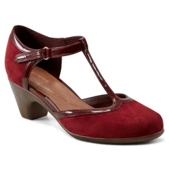 New Easy Spirit Cara T-Strap Heels RedSuede