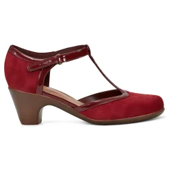 New Easy Spirit Cara T-Strap Heels RedSuede