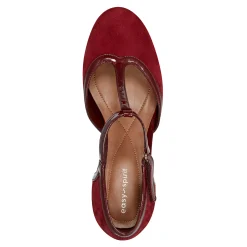 New Easy Spirit Cara T-Strap Heels RedSuede