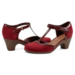 New Easy Spirit Cara T-Strap Heels RedSuede
