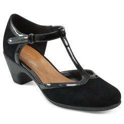 New Easy Spirit Cara T-Strap Heels BlackSuede