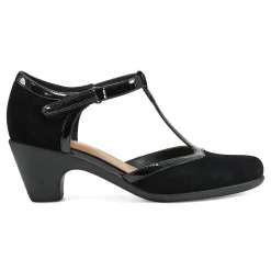 New Easy Spirit Cara T-Strap Heels BlackSuede