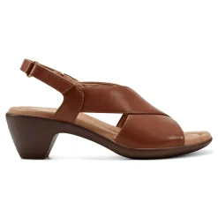 New Easy Spirit Chantal Casual Heeled Sandals BrownLeather