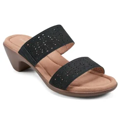 Easy Spirit Crista Casual Slide Heeled Sandals BlackLeatherNubuck