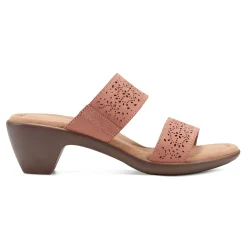 New Easy Spirit Crista Casual Slide Heeled Sandals RoseLeatherNubuck