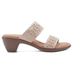 Sale Easy Spirit Crista Casual Slide Heeled Sandals NaturalLeatherNubuck