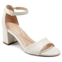 Outlet Easy Spirit Daven Ankle Strap Heeled Sandals IvorySnake
