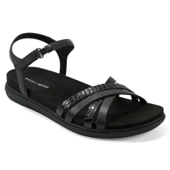 Hot Easy Spirit Dottle Flat Ankle Strap Sandals Black