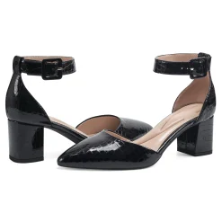 Hot Easy Spirit Emila Ankle Strap Pumps BlackCrocoPatent