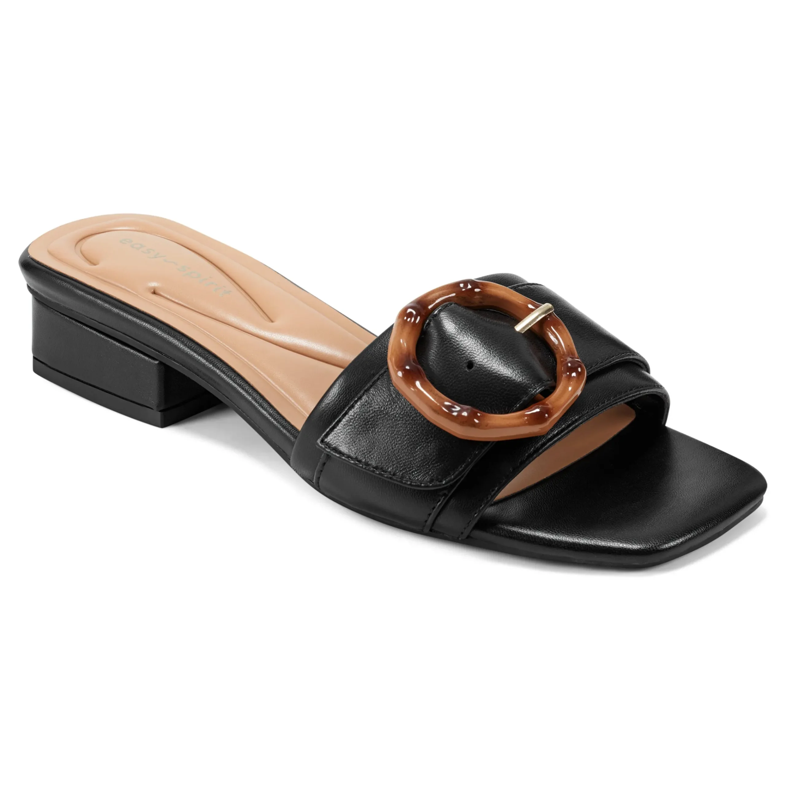 Outlet Easy Spirit Gatlin Slide Sandals BlackLeather
