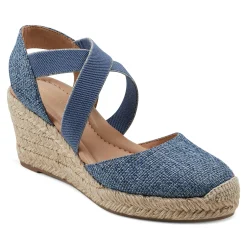 Easy Spirit Meza Espadrille Wedge Sandals BlueRaffia