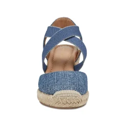 Easy Spirit Meza Espadrille Wedge Sandals BlueRaffia