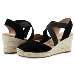 Best Easy Spirit Meza Espadrille Wedge Sandals BlackSuede