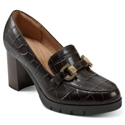 Sale Easy Spirit Mirror Lug Sole Dress Pumps BrownCrocoLeather