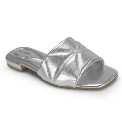 Online Easy Spirit Quincie Flat Slide Sandals SilverLeather
