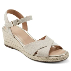 Discount Easy Spirit Shandra Wedge Sandals GoldLinen