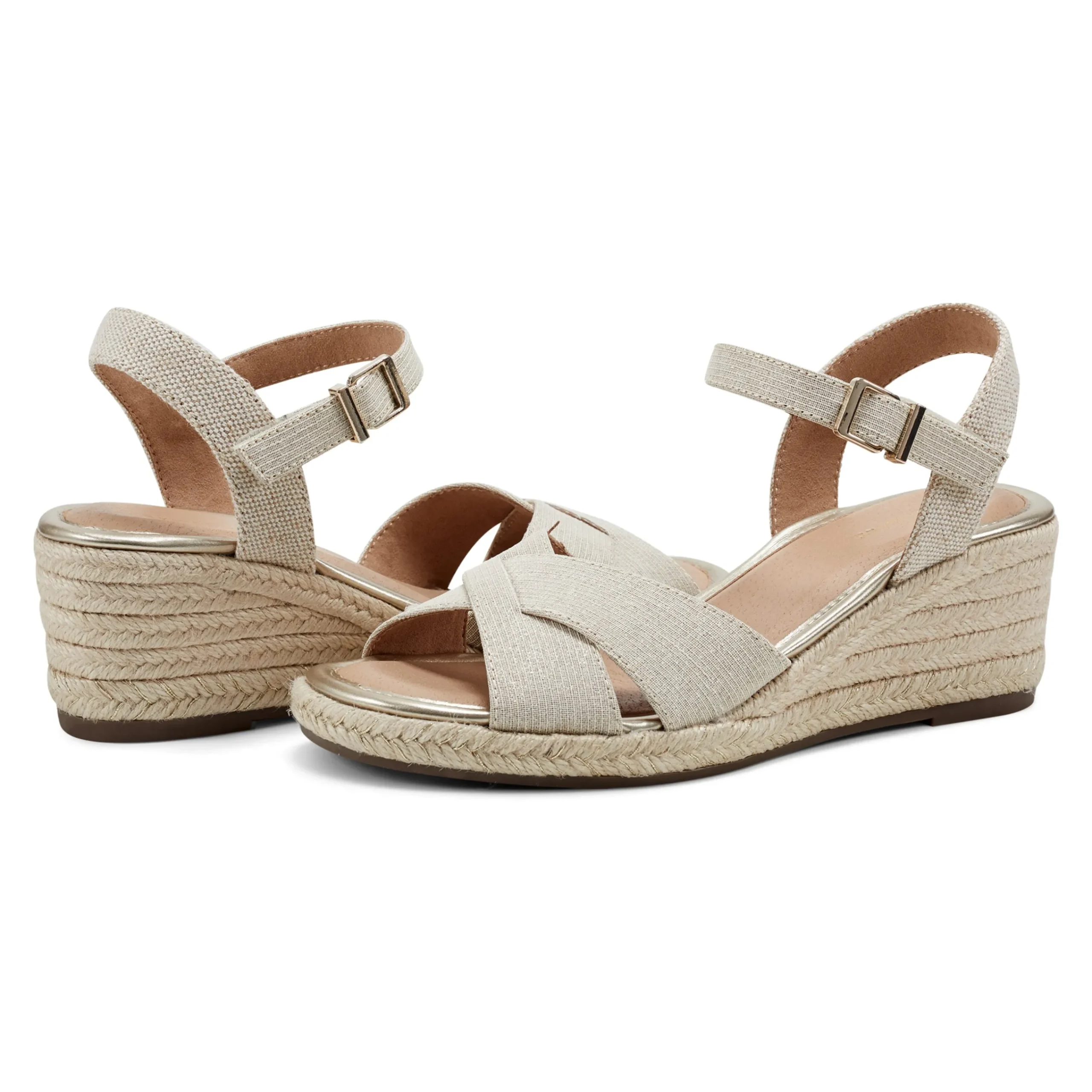 Discount Easy Spirit Shandra Wedge Sandals GoldLinen