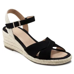 Outlet Easy Spirit Shandra Wedge Sandals BlackSuede