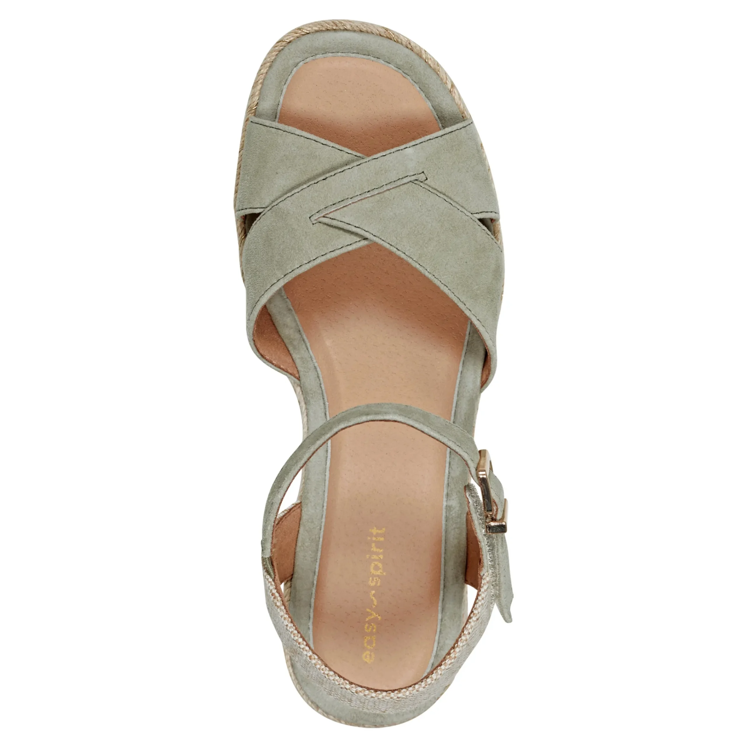 Online Easy Spirit Shandra Wedge Sandals LightGreenSuede