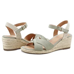 Online Easy Spirit Shandra Wedge Sandals LightGreenSuede