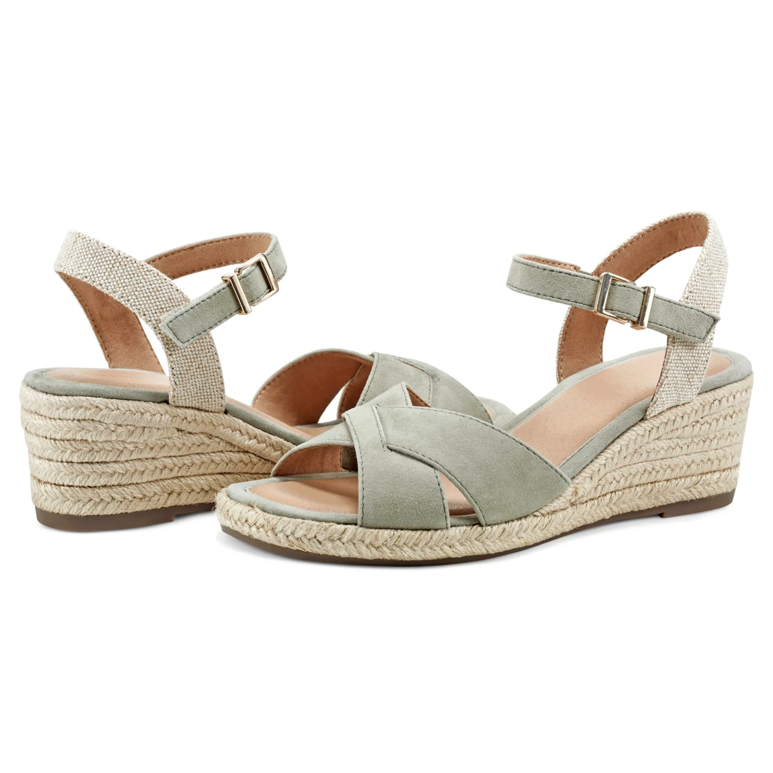 Online Easy Spirit Shandra Wedge Sandals LightGreenSuede