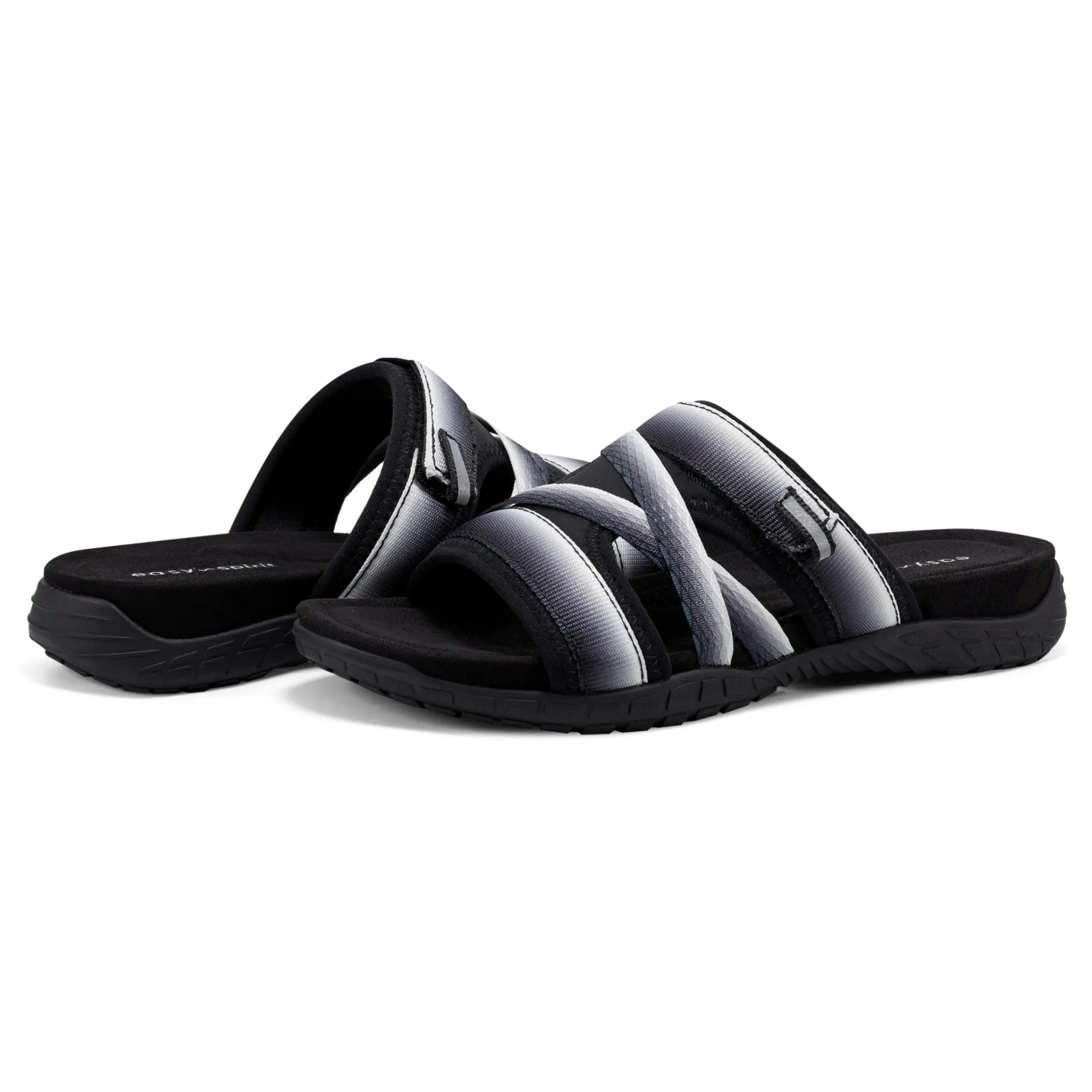 New Easy Spirit Shells Flat Sandals BlackOmbre